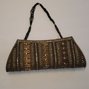 VINTAGE INSPIRED BEADED EMBELLISHED Gold/Black HANDBAG